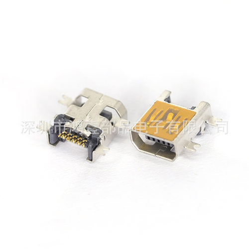 鸿壹部品 10P沉板迷你USB母座镀金脚高温膜破板式镀锡MINI10P