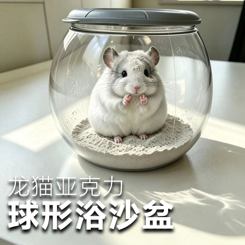 龙猫浴沙盆亚克力球形洗澡房小宠火山灰带盖清洁透明浴室长毛标灰