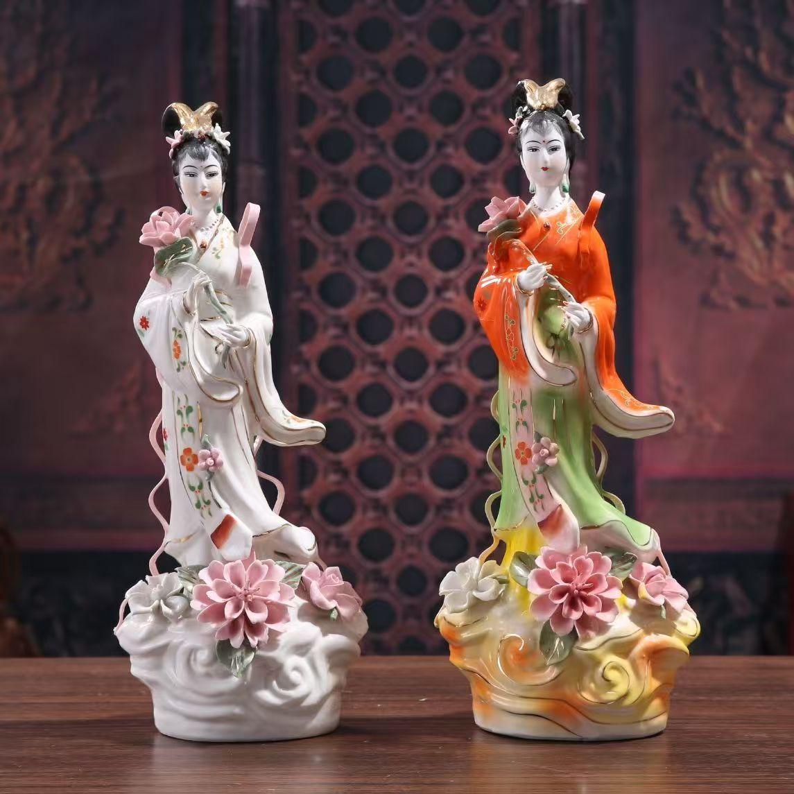 陶瓷仙女神像何仙姑神像16寸仙女八仙过海保平安仙姑佛像家居神位