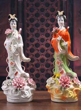 陶瓷仙女神像何仙姑神像16寸仙女八仙过海保平安仙姑佛像家居神位