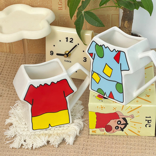 情侣水杯蜡笔小新可爱呆萌创意个性陶瓷马克别早班喝水杯学生送礼