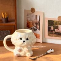 Cute dog-shaped ceramic cup, creative mug handle cup, cute dog, niche creativity, high appearance level cup thumbnail 2