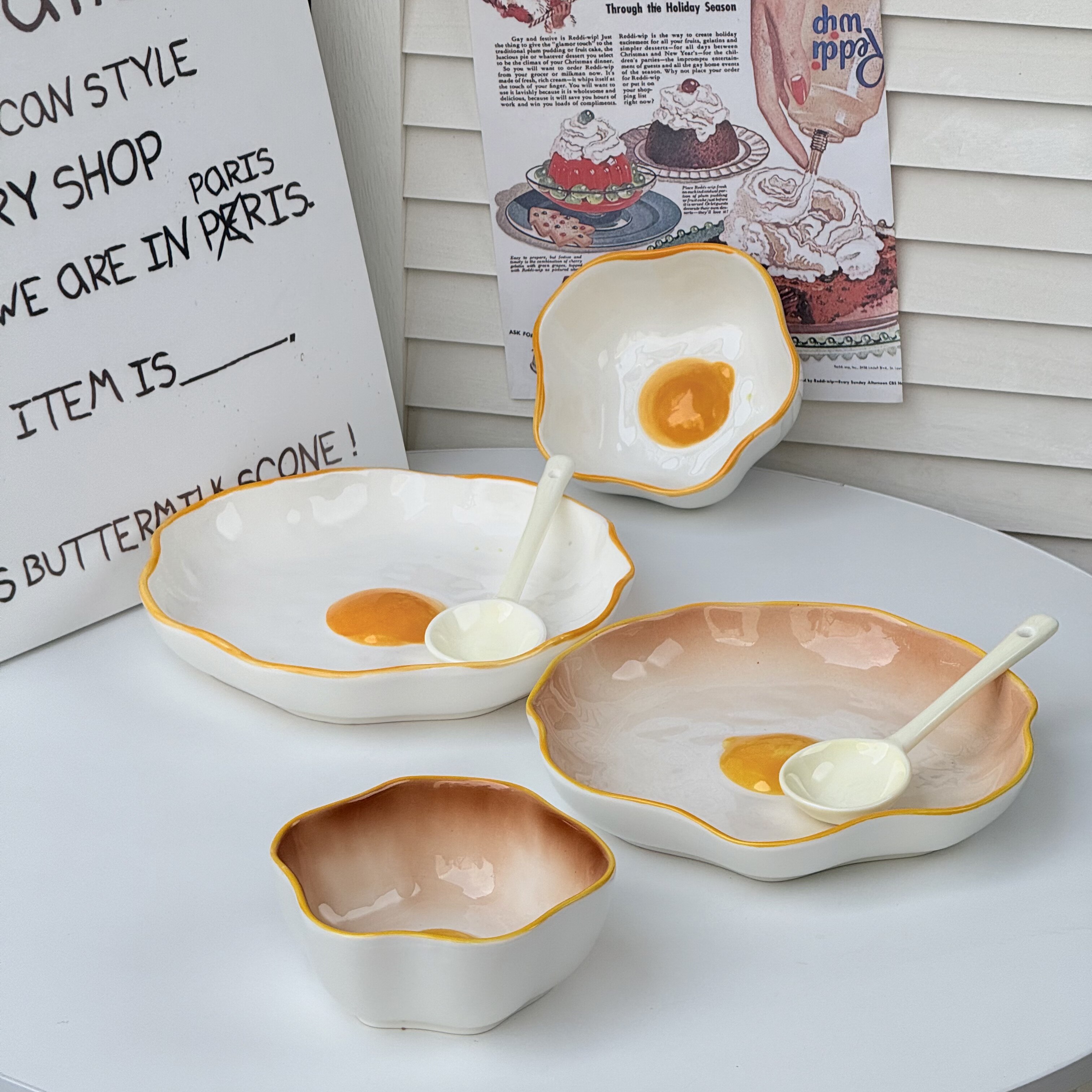 奶油风餐具煎蛋碗陶瓷家用米饭碗