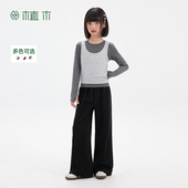 植木女童T恤2026春季 上衣儿童T恤童装 新款 中大童两件套背心长袖