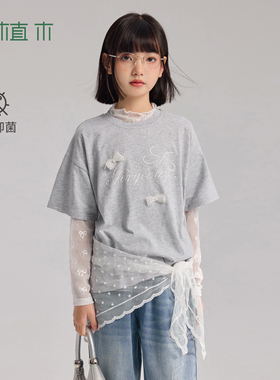 植木【lace蕾丝】纯棉5A抗菌T恤 女童圆领T恤 儿童2026年夏季新款