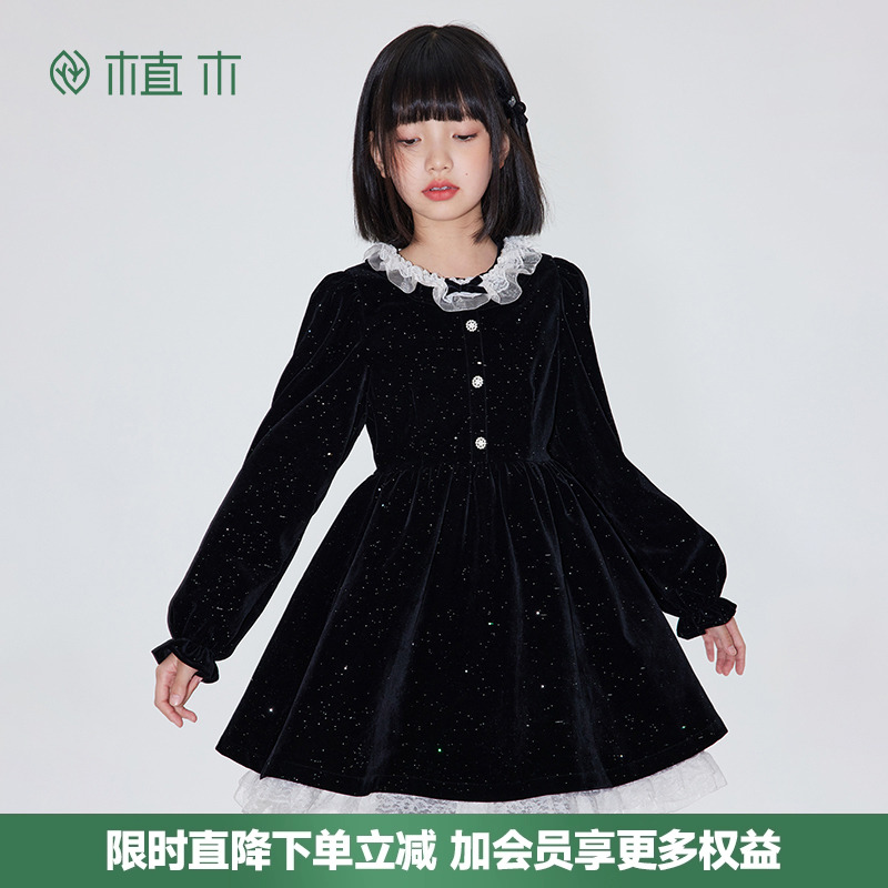 女童撒银双层网纱花边连衣裙