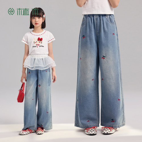 植木【枝头小憩】蝴蝶结刺绣女童水洗牛仔裤青少年2026夏季童装