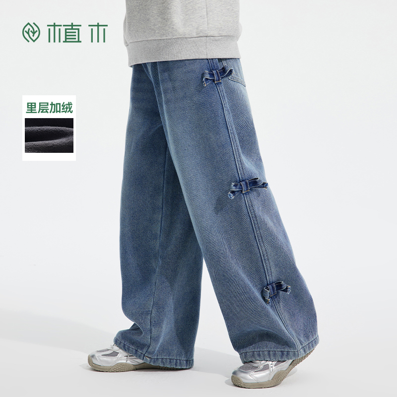 女童 蝴蝶结直筒牛仔裤