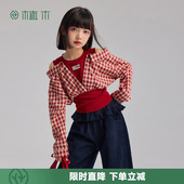 甜系假两件 童装 格子罗纹棉 2026春夏新款 女童番茄红上衣 植木