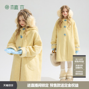 植木 女童大衣单排扣宽松儿童中长款毛呢大衣童装秋冬新款青少年