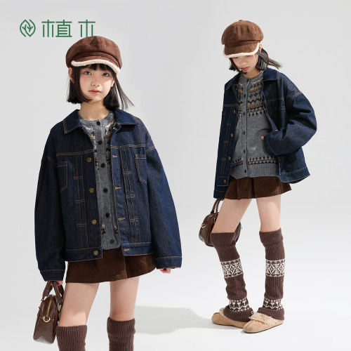 植木 女童牛仔外套儿童宽松外套2026秋季新款青少年外套童装上衣