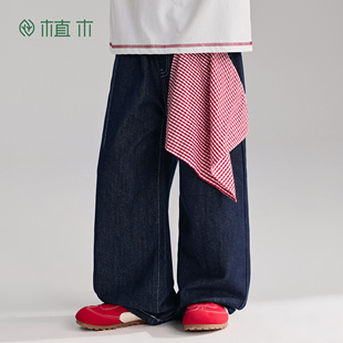 儿童裤 子直筒裤 百搭2026年春季 植木 童装 男童牛仔裤 新款 小方巾