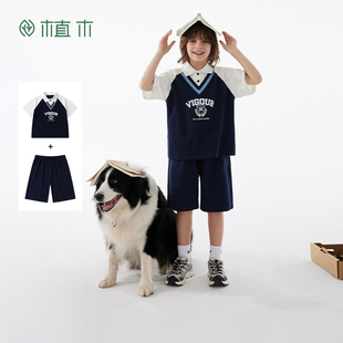 新款 植木学院风Polo领假两件中裤 男童套装 中大童2026夏装 儿童童装