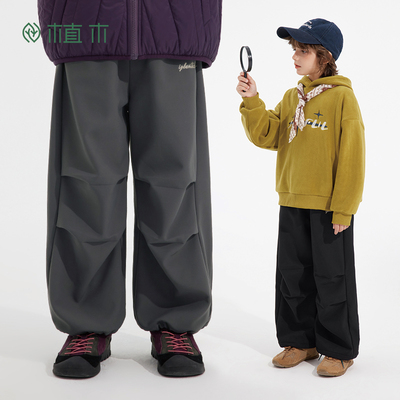 植木童装 儿童裤子2025冬季新款中大童直筒伞兵裤男童加绒裤子