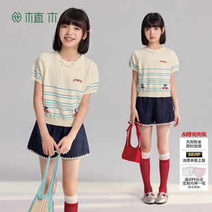 植木 女童短袖t恤夏季纯棉T恤儿童针织T恤童装上衣青少年2026新款