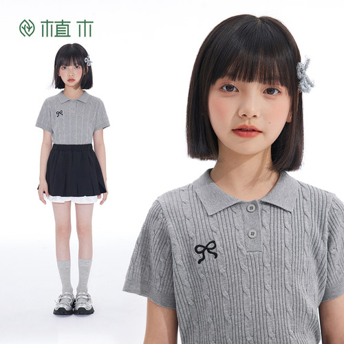 植木女童T恤2026夏季新款中大童针织polo衫短袖上衣儿童T恤童装