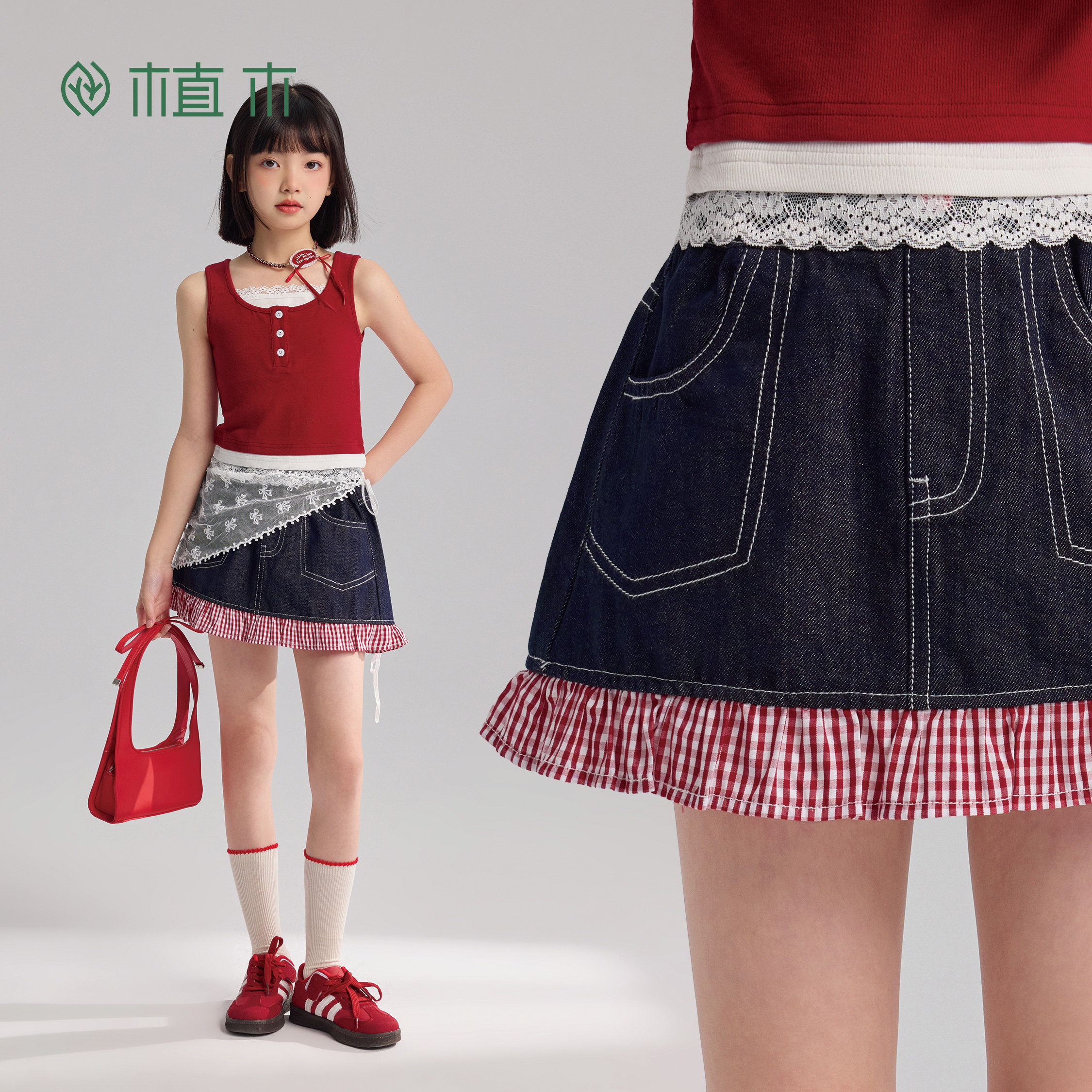 植木童装【安心牛仔蓝】含安全裤儿童半身裙女童短裙2026春夏新款,童装/婴儿装/亲子装,半身裙,淘宝优惠券,粉丝福利购,淘宝优惠卷