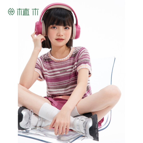 女童 贝壳绣软糯透气针织衫 条纹短袖