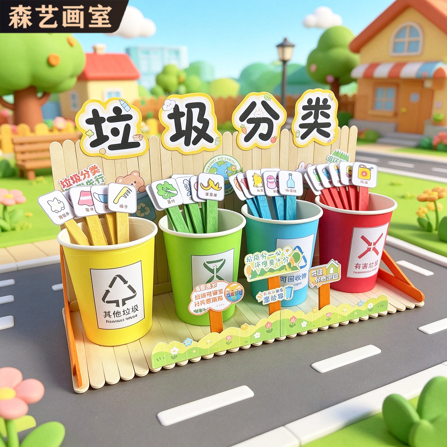 儿童垃圾分类手工DIY材料包 小学幼儿园环保废物利用创意拼装作品