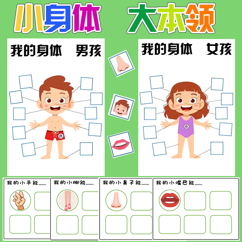 幼儿园科学区角环创主题装饰布置身体部位认知益智卡小身体大本领