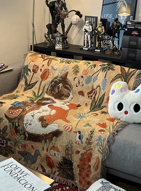 韩式治愈猫咪毯子一无是处单双人沙发毯垫床头背景布挂毯盖巾