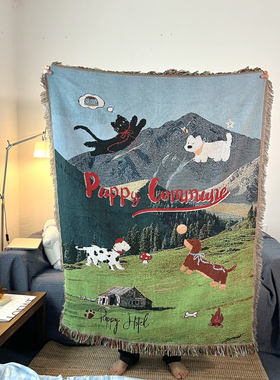 GALA自制 原创小狗乐园中古风艺术挂毯沙发毯单人针织盖毯地毯棉