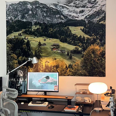 【重磅绒布】高清北欧风景背景布床头挂布出租房改造遮丑墙布定制