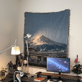 日式高级感富士山艺术挂毯一无是处沙发毯盖巾床头背景布挂布墙布