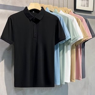 polo衫男士短袖t恤夏季冰丝薄款翻领男式半袖五分袖商务休闲衣服