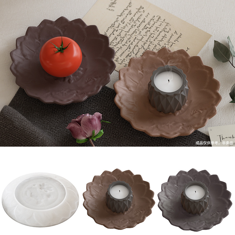 乾坤模具新款圆形花瓣莲花荷花托盘硅胶模具香薰蜡烛滴胶石膏模具