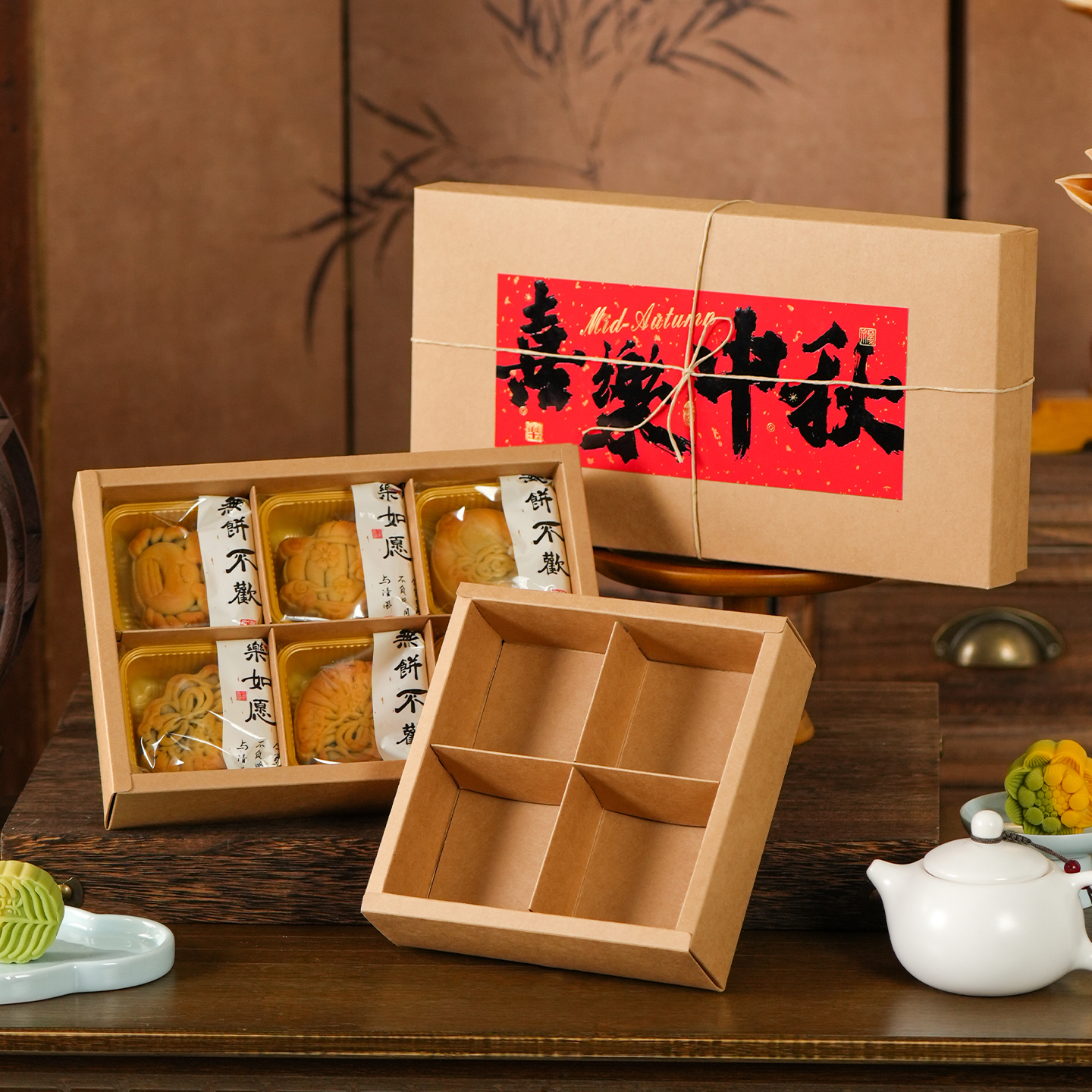 牛皮纸月饼包装盒复古传统