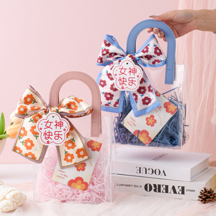 女神节三八妇女节高级感透明手提袋礼品袋喜糖伴娘伴手礼袋包装盒