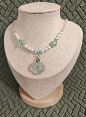 国风中式项链淡水珍珠玉髓祥云锁中长项链