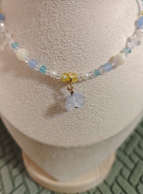 小蓝花小紫花琉璃水晶项链锁骨链