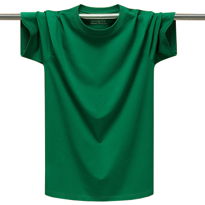 纯棉短袖T恤男夏季宽松大码纯色体桖汗衫莫代尔半袖上衣服 深绿色