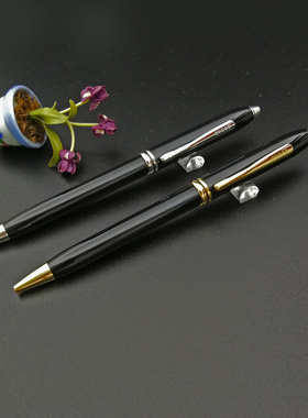 美国CROSS高仕涛声系列黑珐琅亮面金夹/白夹原子笔圆珠笔旋转伸缩