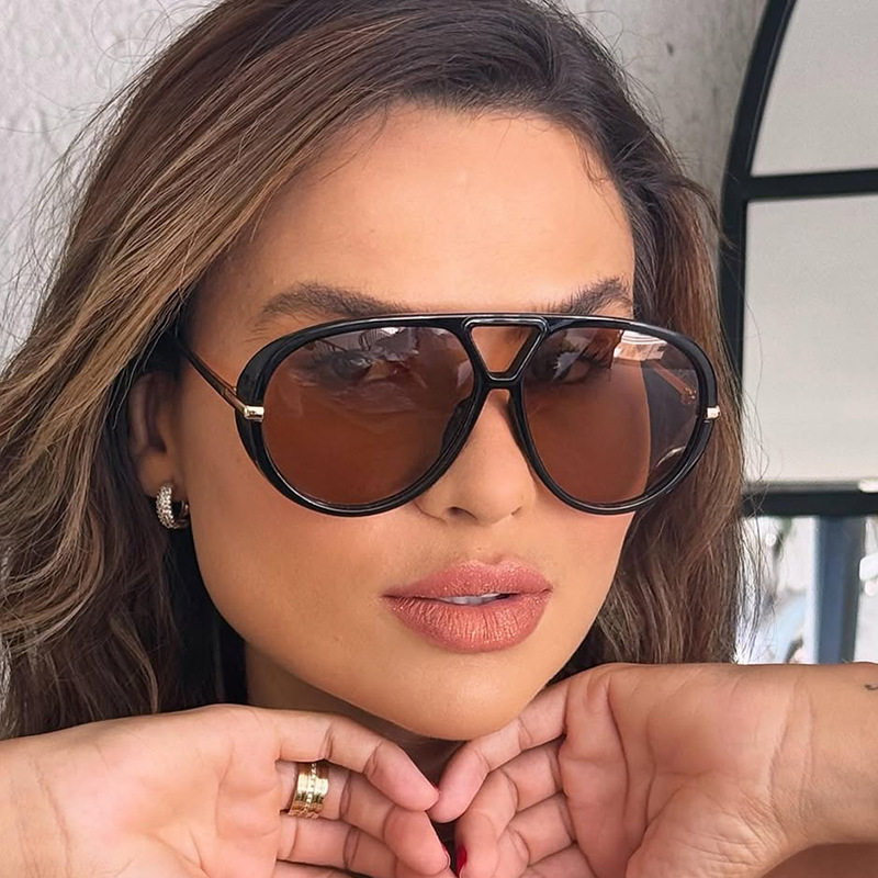 日本gentle motto时尚飞行员女士双梁大框蛤蟆镜欧美弯曲镜腿