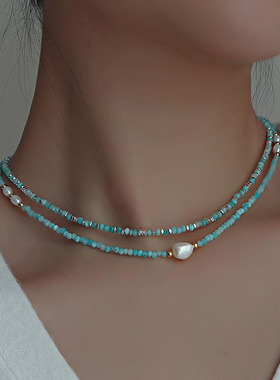 日本gentle motto蓝色天河石淡水珍珠项链女不掉色夏季高级感