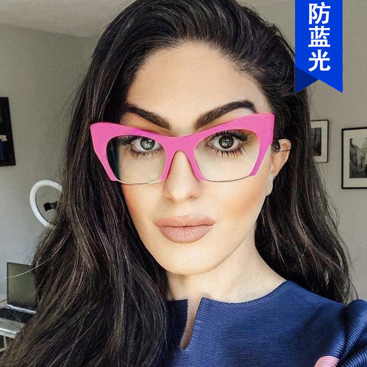 日本潮流半框切边猫眼平光镜防蓝光新款欧美女眼镜框