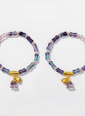 日本gentle motto紫色萤石竹节淡水珍珠手链轻奢高级感紫水晶