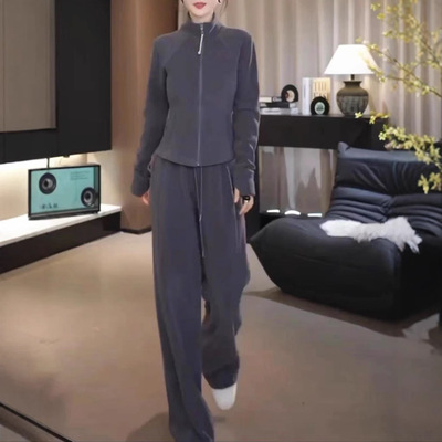 日本gentle motto秋季新款欧货简约风灰色卫衣裤子修身显瘦女