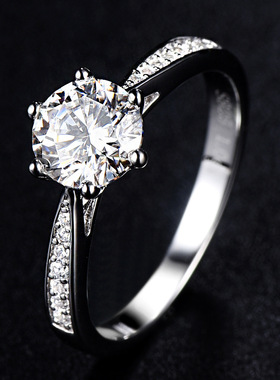通琳新款韩版经典气质六爪仿真钻戒rings s925纯银排钻女性婚戒指