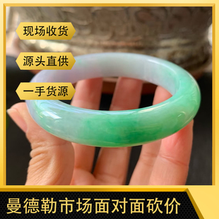 曼德勒工厂海外购天然缅甸翡翠圆条手镯直播间专拍链接