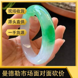 曼德勒工厂海外购天然翡翠缅甸玉镯圆条贵妃手镯直播间专拍链接