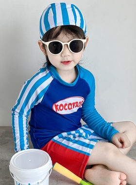 新款韩版儿童泳衣男童分体长袖防晒速干男孩游泳衣大中小洋气泳装
