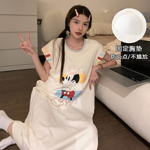 卡通米奇宽松背心睡裙女夏季多巴胺网红胸垫大码无袖连衣裙家居服