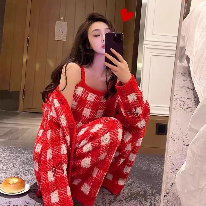 红色本命年三件套冬季睡衣