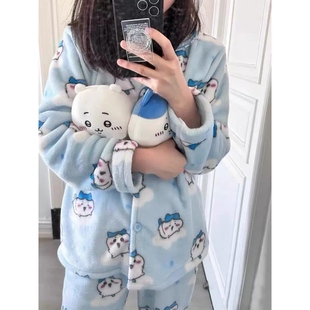 睡衣女可爱珊瑚绒卡通云朵小八加厚奶fufu宿舍学生保暖套装 冬季 款