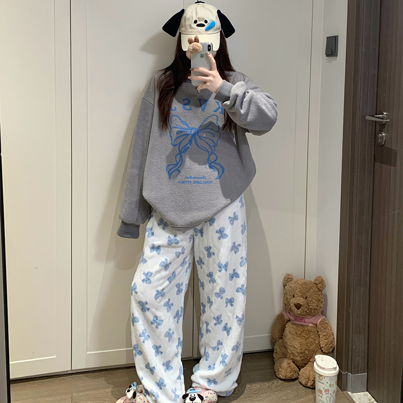 秋冬季米粒绒时尚软绵绵睡衣女款