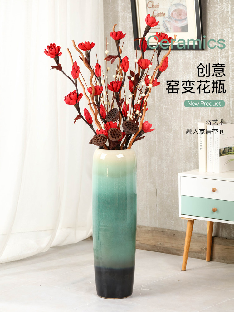 景德镇陶瓷中式落地大花瓶摆件客厅插干花彷真花轻奢家居高端花瓶